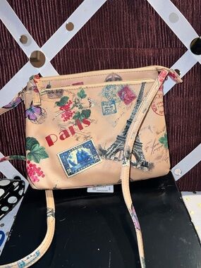 Paris Print Crossbody Bag in Peach